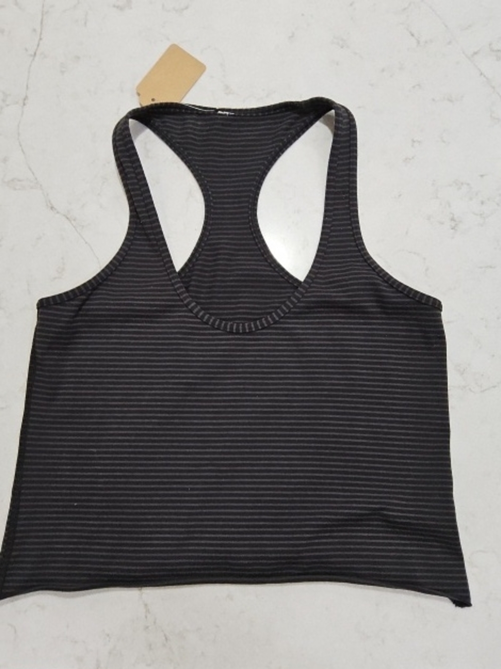 lululemon athletica Black with Grey Stripe Racerback Crop Tank